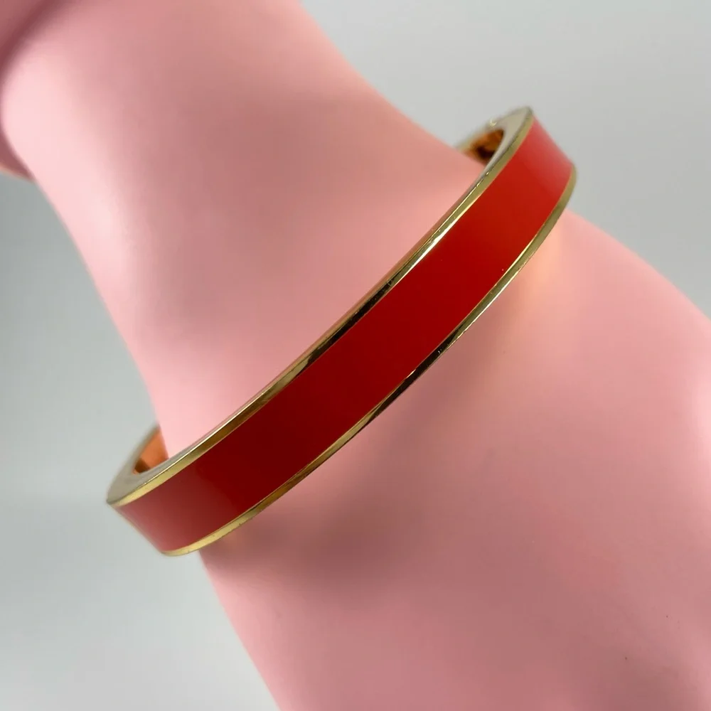 Talbots Gold Tone Orange Enamel Hinged Clamp Bangle Bracelet Trendy Beautiful